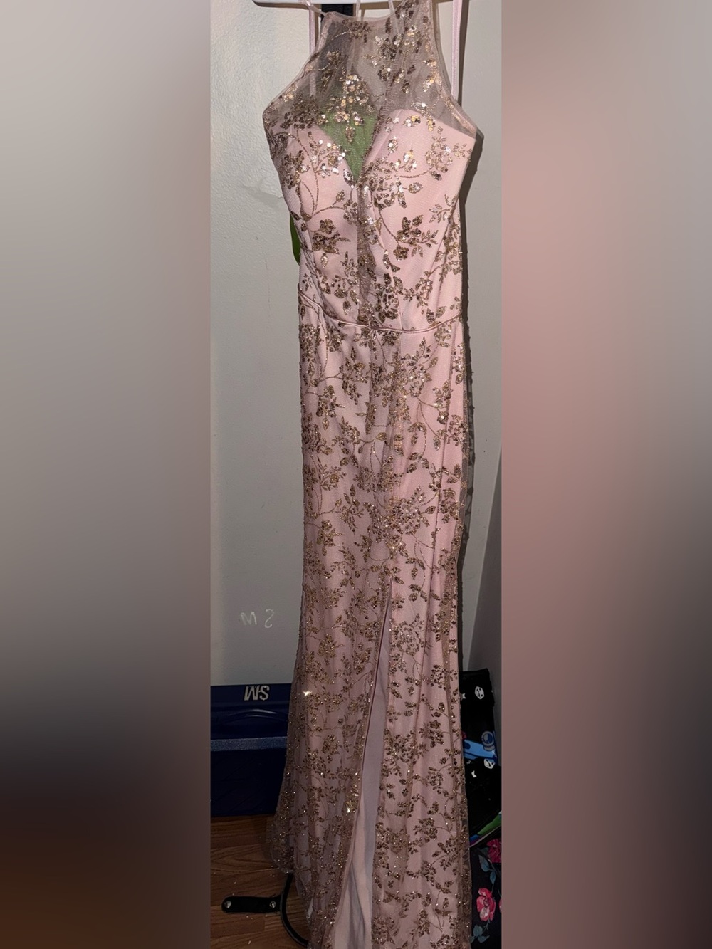 Elegant Rose Gold Embellished Evening Dress LIKE NEW